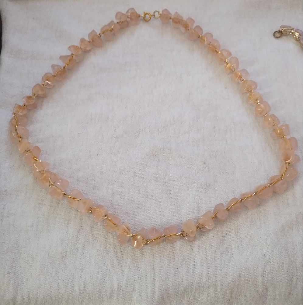 Woman's Rose Quartz Necklace and Bracelet Set